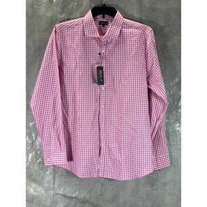 Galaxy By Harvic Men's Pink/White Gingham Slim-Fit Button-Up Dress Shirt SZ L